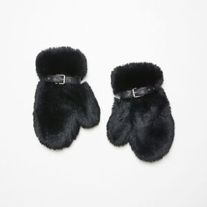 Acne Studios Faux Fur Black Mittens with Buckle